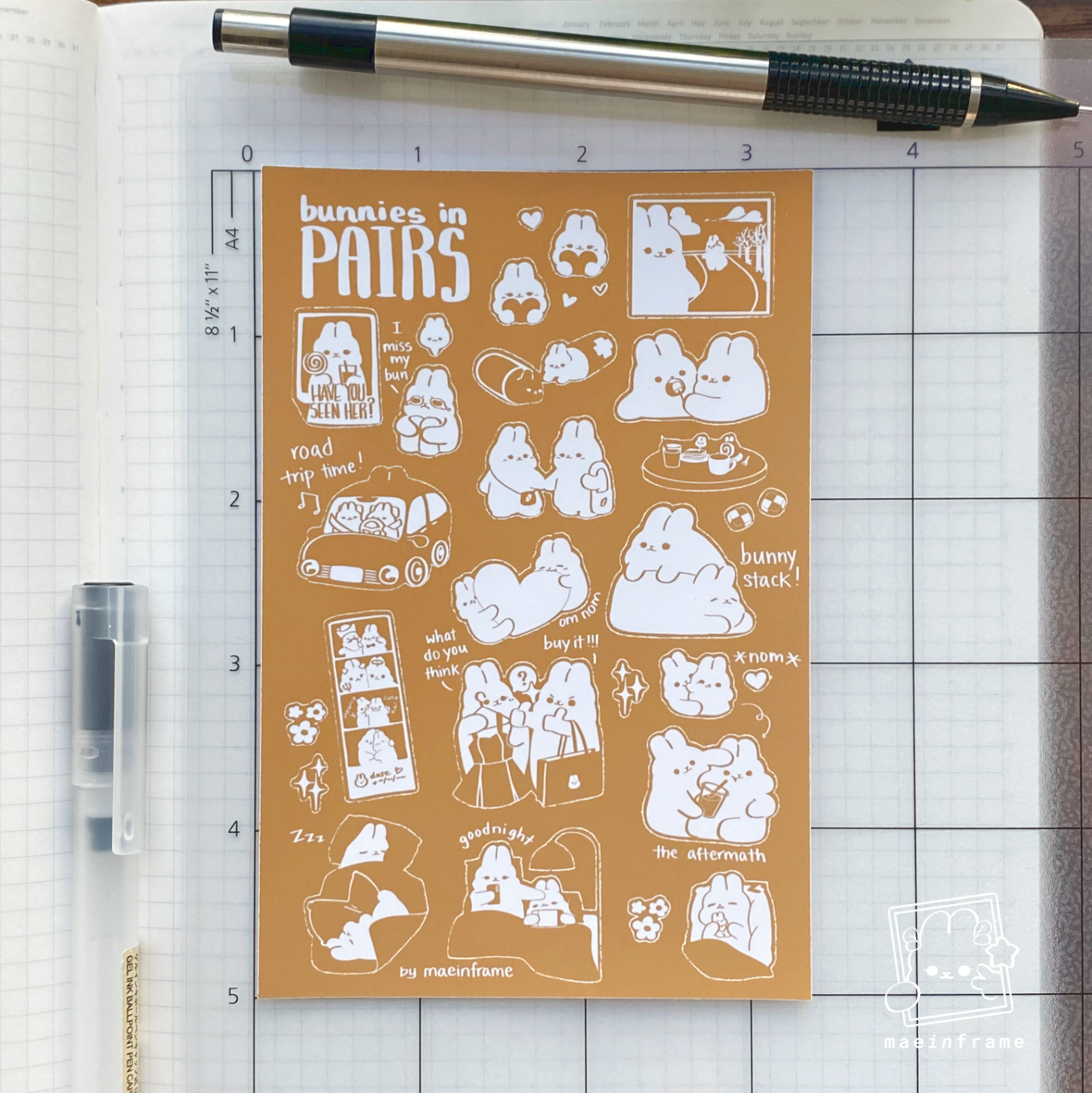 Bunnies in pairs | Monotone series | 5x3.3in sticker sheet