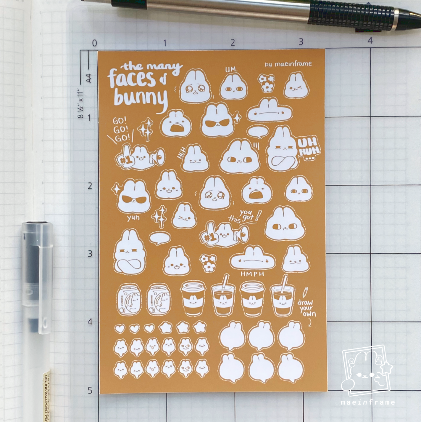 The many faces of bunny | Monotone series | 5x3.3in sticker sheet