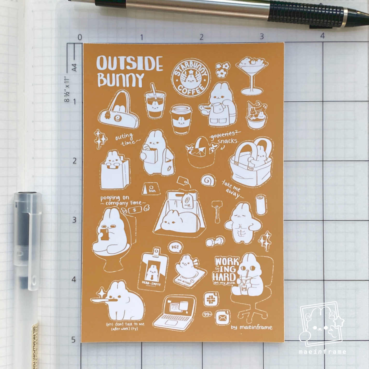 Outside bunny | Monotone series | 5x3.3in sticker sheet