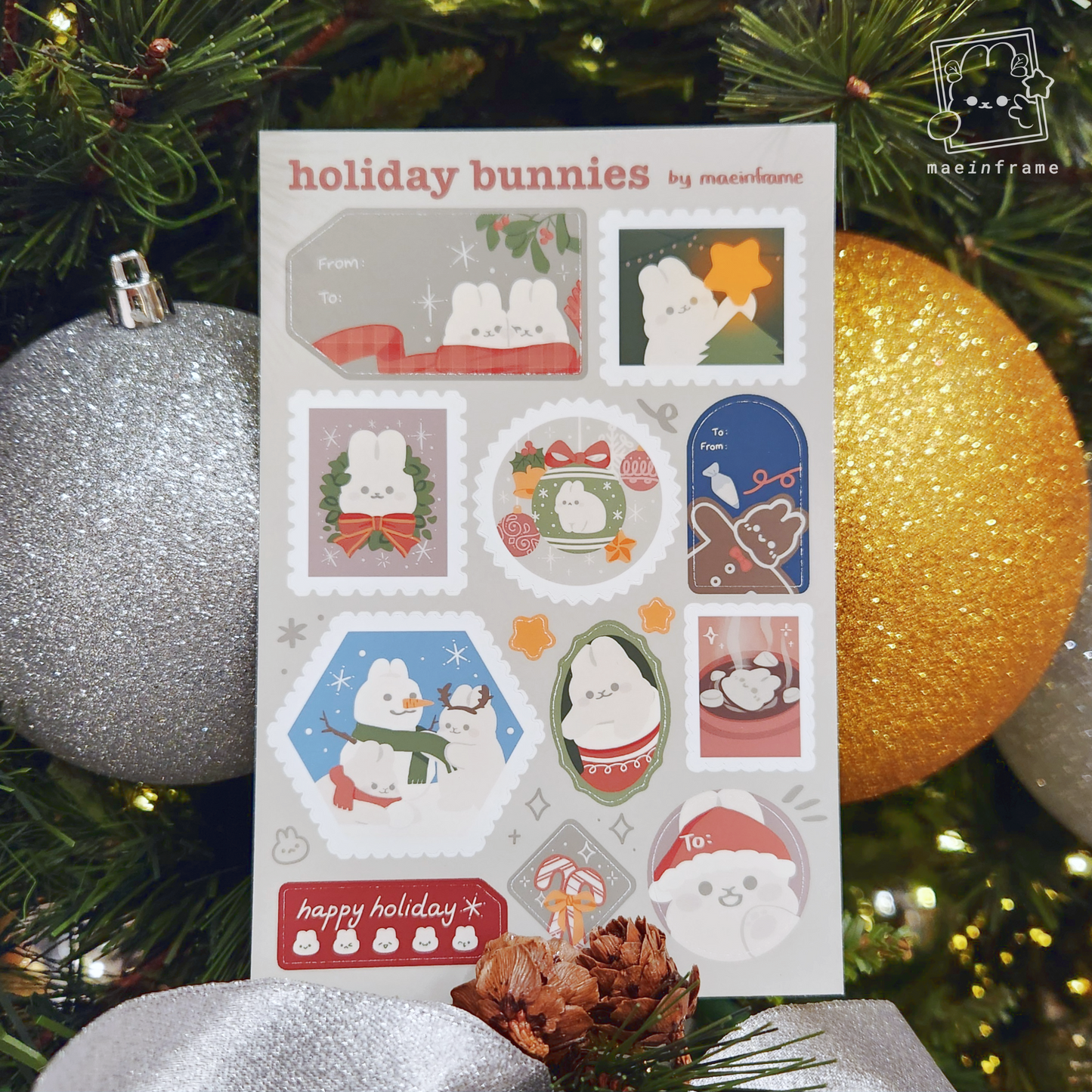 Holiday bunnies | stamps & gift labels | 4x6in sticker sheet