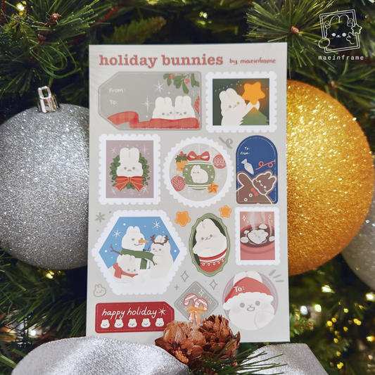 Holiday bunnies | stamps & gift labels | 4x6in sticker sheet