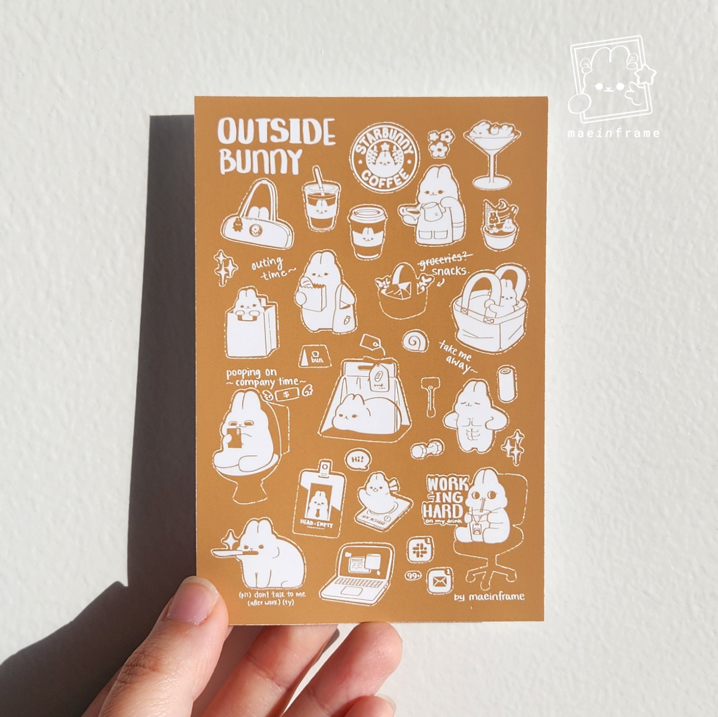 Outside bunny | Monotone series | 5x3.3in sticker sheet