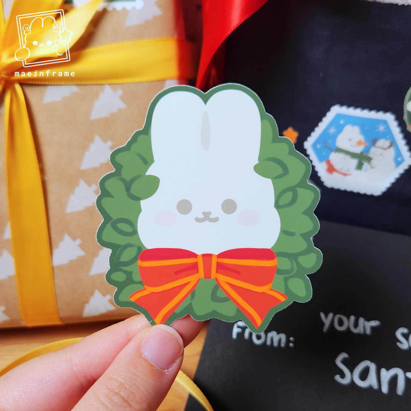 Bunny wreath | 3x2.7in sticker
